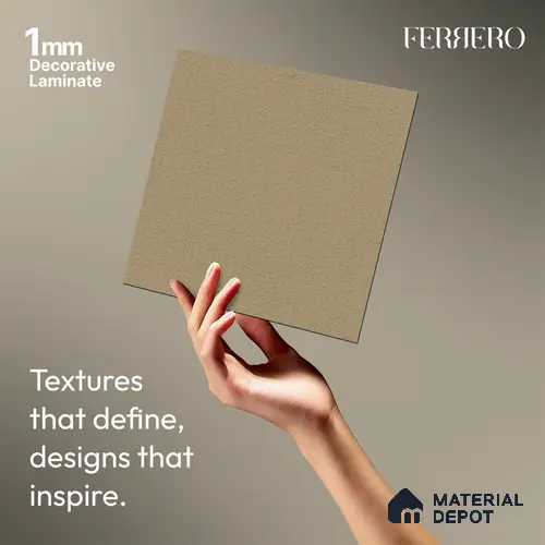 Brown Fabric look Ferrero 1E239 RF Warm Greige 8 ft x 4 ft Real Fabric Finish Decorative Laminate - 1 mm | Matching Rehau Edgeband Code - (75705)