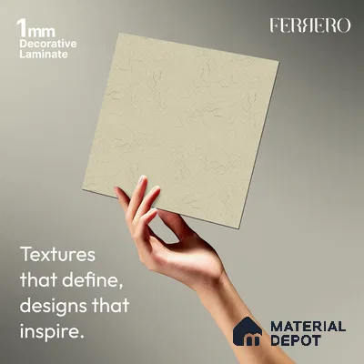 Beige Leather look Ferrero 1E480 ZL Textured Snow White 8 ft x 4 ft Zero Leather Finish Decorative Laminate - 1 mm | Matching Rehau Edgeband Code - (798P)