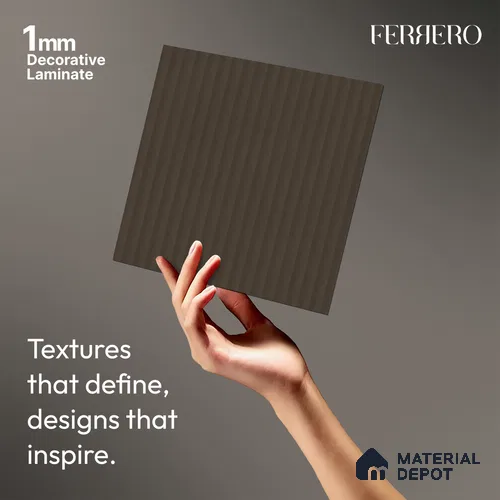 Mocha Brown Fluted Solid Color 1E244 PF Mocha Brown 8 ft x 4 ft Texture Finish Decorative Laminate - 1 mm | Suitable for TV Unit,Wardrobe, Kitchen Cabinets
