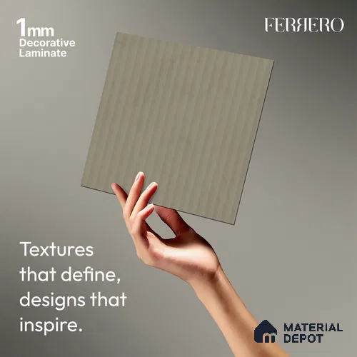 Misty Grey Fluted Solid Color 1E162 PF Misty 8 ft x 4 ft Texture Finish Decorative Laminate - 1 mm | Suitable for TV Unit,Wardrobe, Kitchen Cabinets