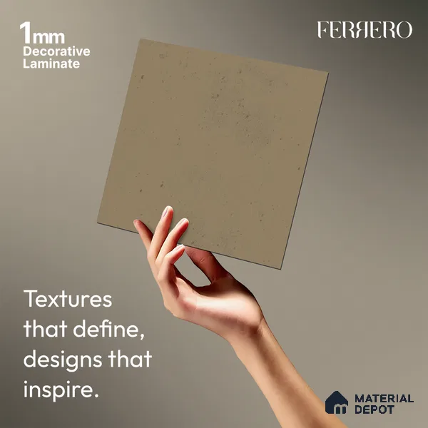 Beige Cement look Ferrero 1E246 CM Soft Almond Beige 8 ft x 4 ft Cemento Finish Decorative Laminate - 1 mm | Matching E3 Edgeband Code - (1046)