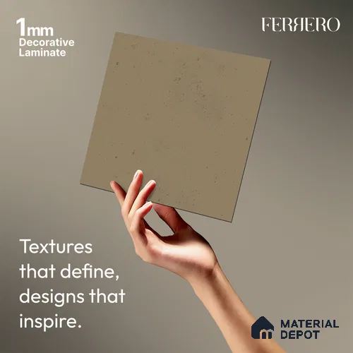 Beige Cement look Ferrero 1E246 CM Soft Almond Beige 8 ft x 4 ft Cemento Finish Decorative Laminate - 1 mm | Matching E3 Edgeband Code - (1046)