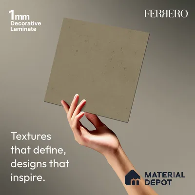 Grey Cement look Ferrero 1E240 CM Muted Sandstone Beige 8 ft x 4 ft Cemento Finish Decorative Laminate - 1 mm | Matching Rehau Edgeband Code - (75746)