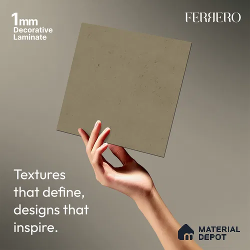 Grey Cement look Ferrero 1E240 CM Muted Sandstone Beige 8 ft x 4 ft Cemento Finish Decorative Laminate - 1 mm | Matching Rehau Edgeband Code - (75746)