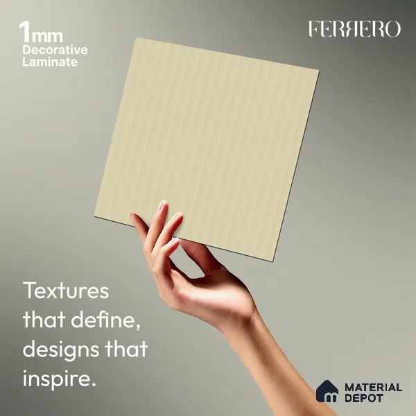 Warm Beige Fluted Solid Color 1E230 CFL Striped Warm White 8 ft x 4 ft Texture Finish Decorative Laminate - 1 mm | Suitable for TV Unit,Wardrobe, Kitchen Cabinets