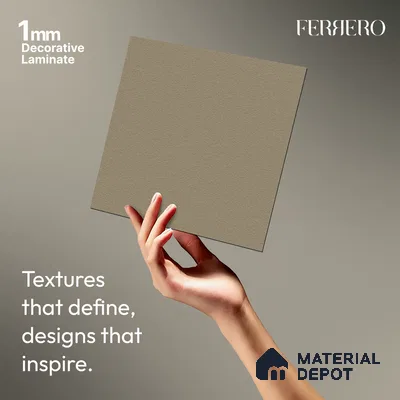 Cream Solid Colors look Ferrero 1E224 PU Greige 8 ft x 4 ft PU Finish Decorative Laminate - 1 mm | Suitable for Living Room, Kitchen, Office | Matching E3 Edgeband Code - (1054)