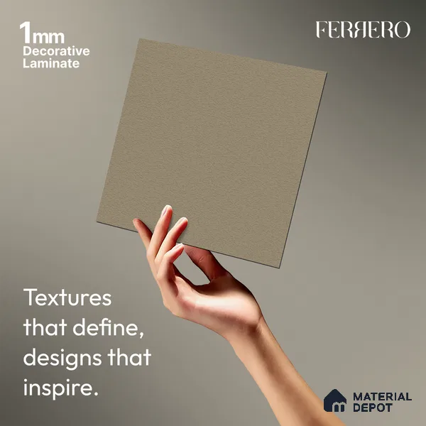 Cream Solid Colors look Ferrero 1E224 PU Greige 8 ft x 4 ft PU Finish Decorative Laminate - 1 mm | Suitable for Living Room, Kitchen, Office | Matching E3 Edgeband Code - (1054)
