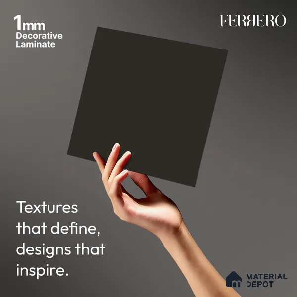 Brown Solid Colors look Ferrero 1E169 PU Dark Graphite Grey 8 ft x 4 ft PU Finish Decorative Laminate - 1 mm | Suitable for Living Room, Kitchen, Office | Matching E3 Edgeband Code - (1050)
