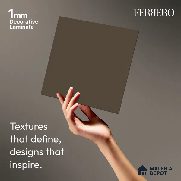 Grey Solid Colors look Ferrero 1E233 SMT Rich Cocoa Brown 8 ft x 4 ft Satin Matt Finish Decorative Laminate - 1 mm | Suitable for Living Room, Kitchen, Office | Matching E3 Edgeband Code - (1053)