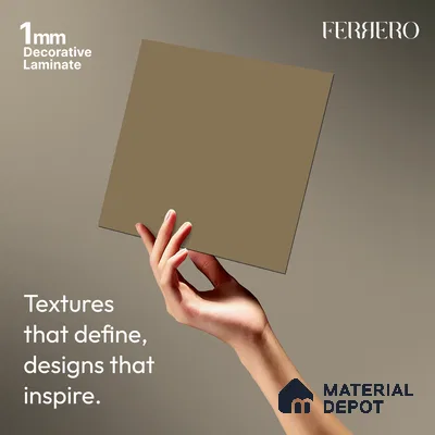 Beige Solid Colors look Ferrero 1E208 SMT Warm Sand Beige 8 ft x 4 ft Satin Matt Finish Decorative Laminate - 1 mm | Suitable for Living Room, Kitchen, Office | Matching E3 Edgeband Code - (1113)
