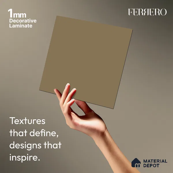 Beige Solid Colors look Ferrero 1E208 SMT Warm Sand Beige 8 ft x 4 ft Satin Matt Finish Decorative Laminate - 1 mm | Suitable for Living Room, Kitchen, Office | Matching E3 Edgeband Code - (1113)