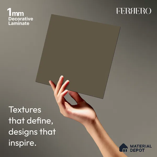 Brown Solid Colors look Ferrero 1E210 SMT Muted Greige 8 ft x 4 ft Satin Matt Finish Decorative Laminate - 1 mm | Suitable for Living Room, Kitchen, Office | Matching Prism Edgeband Code - (10140)