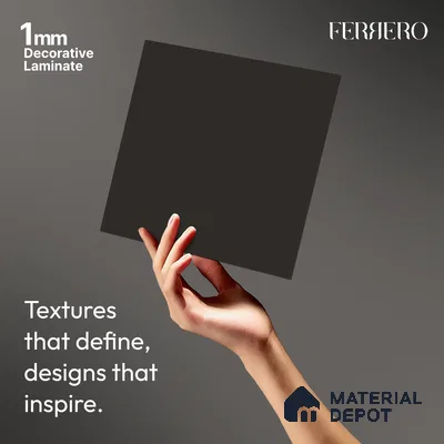 Brown Solid Colors look Ferrero 1E169 SMT Charcoal Shadow Grey 8 ft x 4 ft Satin Matt Finish Decorative Laminate - 1 mm | Suitable for Living Room, Kitchen, Office | Matching Prism Edgeband Code - (10155)