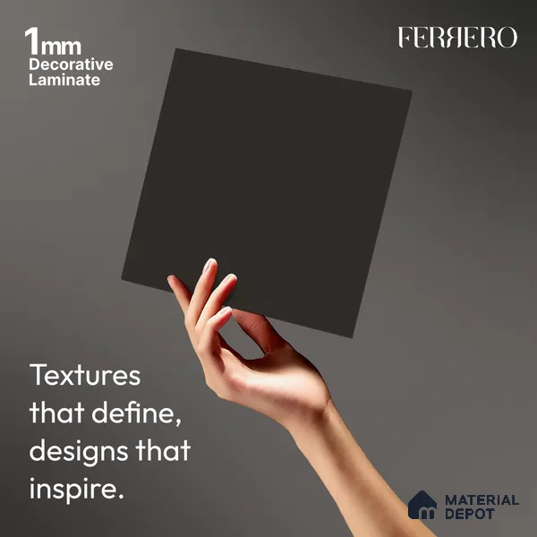 Brown Solid Colors look Ferrero 1E169 SMT Charcoal Shadow Grey 8 ft x 4 ft Satin Matt Finish Decorative Laminate - 1 mm | Suitable for Living Room, Kitchen, Office | Matching Prism Edgeband Code - (10155)