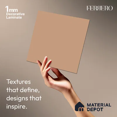 Orange Solid Colors look Ferrero 1E234 SMT Warm Coral Pink 8 ft x 4 ft Satin Matt Finish Decorative Laminate - 1 mm | Suitable for Living Room, Kitchen, Office | Matching Prism Edgeband Code - (10143)