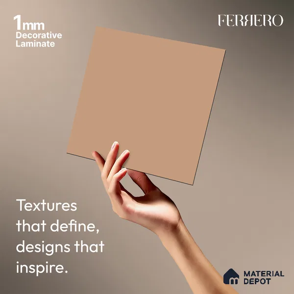 Orange Solid Colors look Ferrero 1E234 SMT Warm Coral Pink 8 ft x 4 ft Satin Matt Finish Decorative Laminate - 1 mm | Suitable for Living Room, Kitchen, Office | Matching Prism Edgeband Code - (10143)