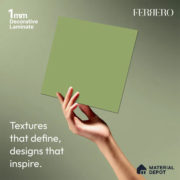 Green Solid Colors look Ferrero 1E243 SMT Spring Green 8 ft x 4 ft Satin Matt Finish Decorative Laminate - 1 mm | Suitable for Living Room, Kitchen, Office | Matching E3 Edgeband Code - (1057)