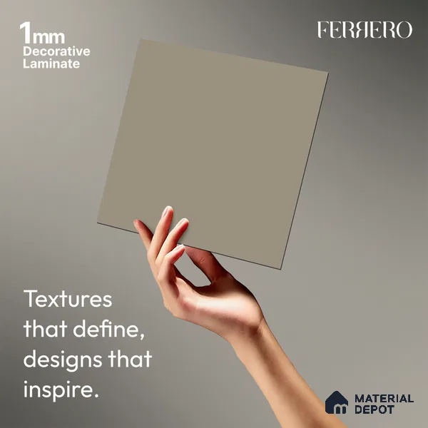 Grey Solid Colors look Ferrero 1E245 SMT Soft Taupe Beige 8 ft x 4 ft Satin Matt Finish Decorative Laminate - 1 mm | Suitable for Living Room, Kitchen, Office | Matching E3 Edgeband Code - (1054 HG)