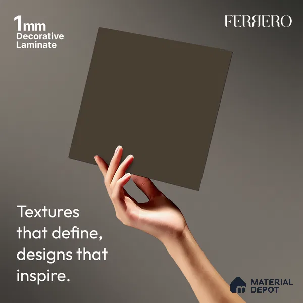 Grey Solid Colors look Ferrero 1E244 SMT Muted Mocha Brown 8 ft x 4 ft Satin Matt Finish Decorative Laminate - 1 mm | Suitable for Living Room, Kitchen, Office | Matching Rehau Edgeband Code - (110161)