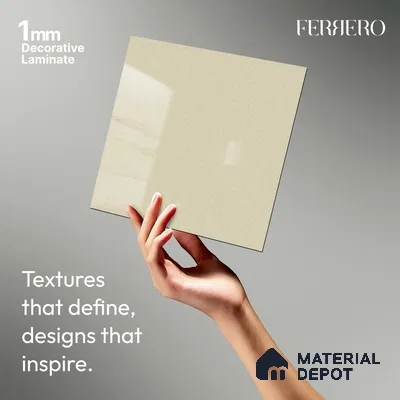 Beige Sparkle look Ferrero 1E480 HGL Blush Tinted White 8 ft x 4 ft High Gloss Finish Decorative Laminate - 1 mm | Matching Prism Edgeband Code - (10101)