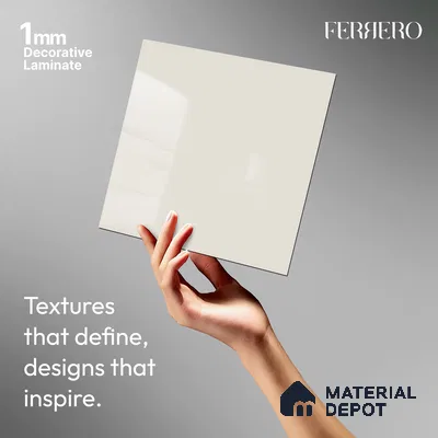 Beige Solid Colors look Ferrero 1E101 HGL Icy Lavender White 8 ft x 4 ft High Gloss Finish Decorative Laminate - 1 mm | Suitable for Living Room, Kitchen, Office | Matching E3 Edgeband Code - (1101)
