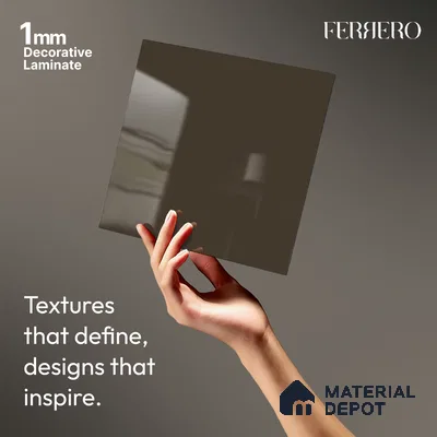 Brown Solid Colors look Ferrero 1E223 HGL Muted Taupe Brown 8 ft x 4 ft High Gloss Finish Decorative Laminate - 1 mm | Suitable for Living Room, Kitchen, Office | Matching E3 Edgeband Code - (1053)