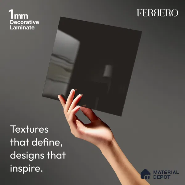 Grey Solid Colors look Ferrero 1E168 HGL Dark Espresso Grey 8 ft x 4 ft High Gloss Finish Decorative Laminate - 1 mm | Suitable for Living Room, Kitchen, Office | Matching Prism Edgeband Code - (10146 SHGL)