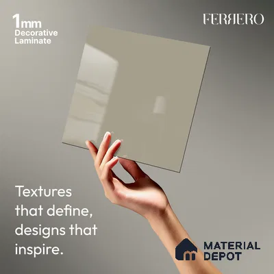 Grey Solid Colors look Ferrero 1E162 HGL Frosted Silver Grey 8 ft x 4 ft High Gloss Finish Decorative Laminate - 1 mm | Suitable for Living Room, Kitchen, Office | Matching E3 Edgeband Code - (1054 HG)