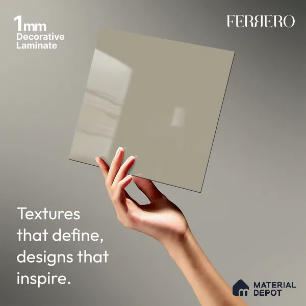Grey Solid Colors look Ferrero 1E162 HGL Frosted Silver Grey 8 ft x 4 ft High Gloss Finish Decorative Laminate - 1 mm | Suitable for Living Room, Kitchen, Office | Matching E3 Edgeband Code - (1054 HG)