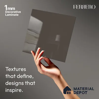 Grey Solid Colors look Ferrero 1E219 HGL Deep Slate Grey 8 ft x 4 ft High Gloss Finish Decorative Laminate - 1 mm | Suitable for Living Room, Kitchen, Office | Matching E3 Edgeband Code - (1049 HG)