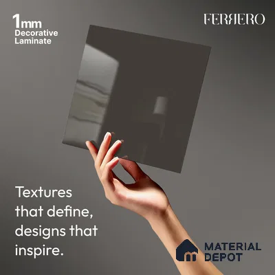 Grey Solid Colors look Ferrero 1E242 HGL Charcoal Ash Grey 8 ft x 4 ft High Gloss Finish Decorative Laminate - 1 mm | Suitable for Living Room, Kitchen, Office | Matching E3 Edgeband Code - (1049)