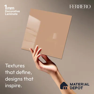 Orange Solid Colors look Ferrero 1E234 HGL Soft Peach Pink 8 ft x 4 ft High Gloss Finish Decorative Laminate - 1 mm | Suitable for Living Room, Kitchen, Office | Matching E3 Edgeband Code - (1060 HG)