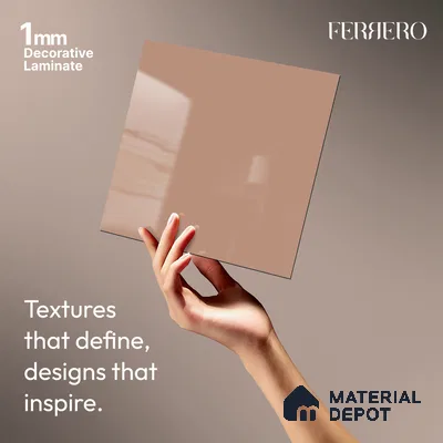 Pink Solid Colors look Ferrero 1E235 HGL Dusty Mauve Pink 8 ft x 4 ft High Gloss Finish Decorative Laminate - 1 mm | Suitable for Living Room, Kitchen, Office | Matching Prism Edgeband Code - (10143 SHGL)