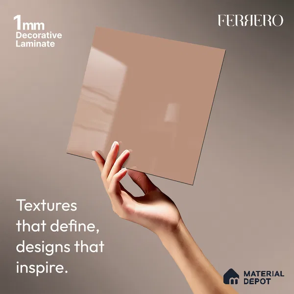 Pink Solid Colors look Ferrero 1E235 HGL Dusty Mauve Pink 8 ft x 4 ft High Gloss Finish Decorative Laminate - 1 mm | Suitable for Living Room, Kitchen, Office | Matching Prism Edgeband Code - (10143 SHGL)