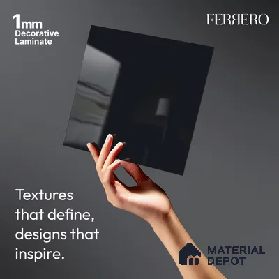 Black Solid Colors look Ferrero 1E184 HGL Deep Midnight Blue 8 ft x 4 ft High Gloss Finish Decorative Laminate - 1 mm | Suitable for Living Room, Kitchen, Office | Matching Prism Edgeband Code - (10207 SHGL)