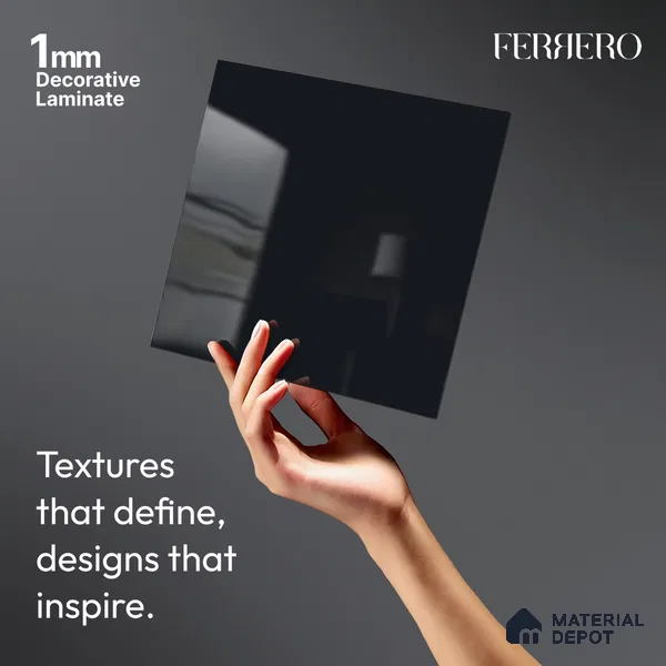 Black Solid Colors look Ferrero 1E184 HGL Deep Midnight Blue 8 ft x 4 ft High Gloss Finish Decorative Laminate - 1 mm | Suitable for Living Room, Kitchen, Office | Matching Prism Edgeband Code - (10207 SHGL)
