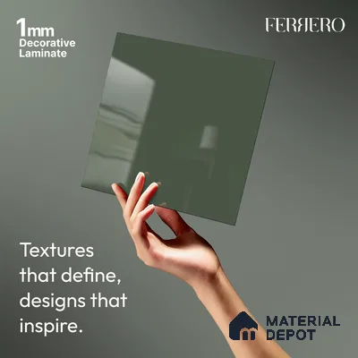Green Solid Colors look Ferrero 1E236 HGL Teal Green 8 ft x 4 ft High Gloss Finish Decorative Laminate - 1 mm | Suitable for Living Room, Kitchen, Office | Matching Prism Edgeband Code - (10115)