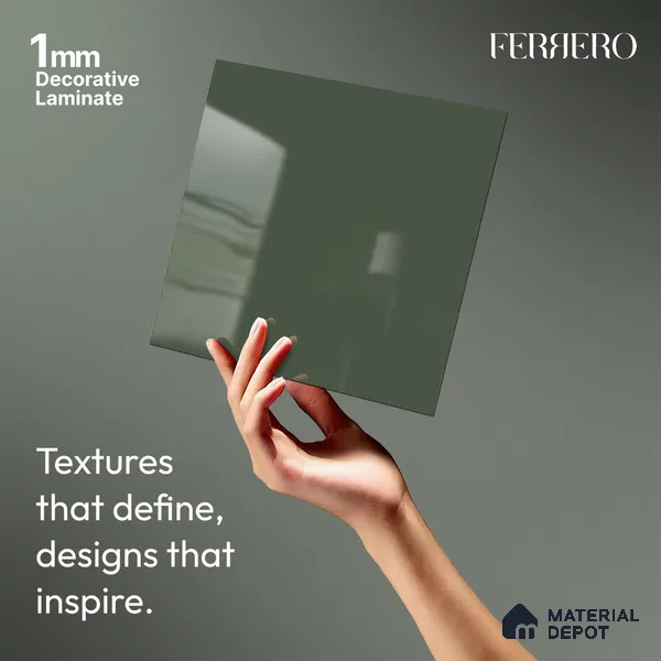Green Solid Colors look Ferrero 1E236 HGL Teal Green 8 ft x 4 ft High Gloss Finish Decorative Laminate - 1 mm | Suitable for Living Room, Kitchen, Office | Matching Prism Edgeband Code - (10115)