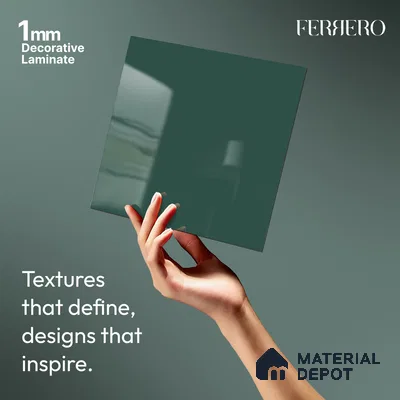 Green Solid Colors look Ferrero 1E237 HGL Rich Teal Blue 8 ft x 4 ft High Gloss Finish Decorative Laminate - 1 mm | Suitable for Living Room, Kitchen, Office | Matching Prism Edgeband Code - (10173)