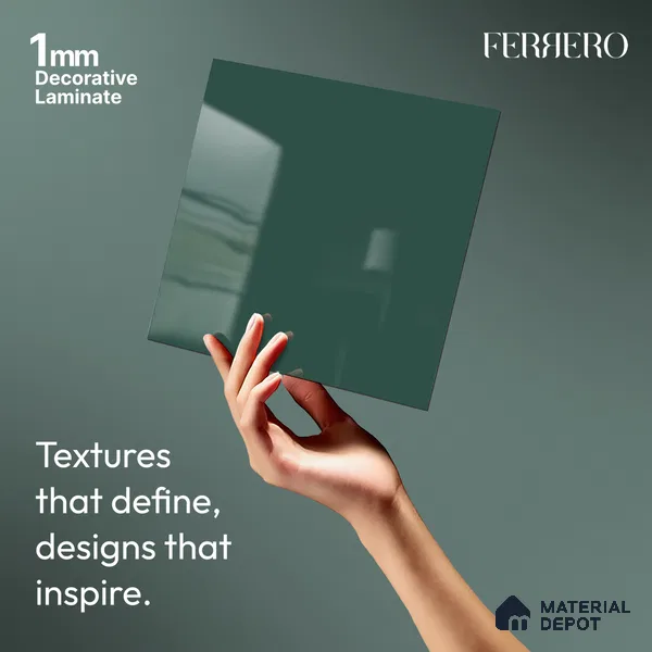 Green Solid Colors look Ferrero 1E237 HGL Rich Teal Blue 8 ft x 4 ft High Gloss Finish Decorative Laminate - 1 mm | Suitable for Living Room, Kitchen, Office | Matching Prism Edgeband Code - (10173)