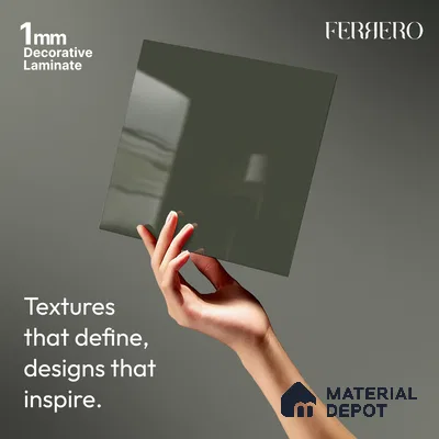 Green Solid Colors look Ferrero 1E194 HGL Grey Green 8 ft x 4 ft High Gloss Finish Decorative Laminate - 1 mm | Suitable for Living Room, Kitchen, Office | Matching Prism Edgeband Code - (10115)