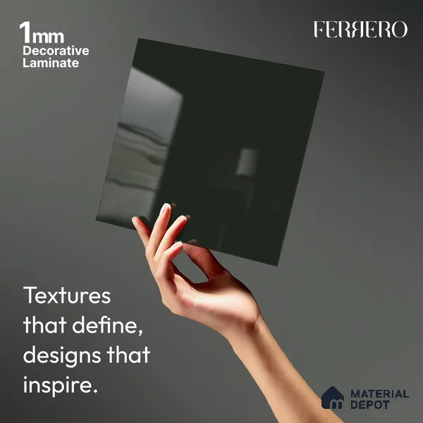 Green Solid Colors look Ferrero 1E209 HGL Charcoal Green 8 ft x 4 ft High Gloss Finish Decorative Laminate - 1 mm | Suitable for Living Room, Kitchen, Office | Matching Square One Edgeband Code - (2024)