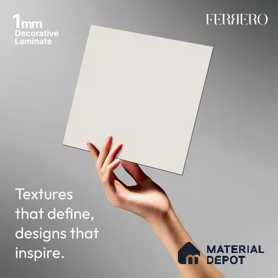 Beige Solid Colors look Ferrero 1E101 SF Frosted Snow White 8 ft x 4 ft Suede Finish Decorative Laminate - 1 mm | Suitable for Living Room, Kitchen, Office | Matching Prism Edgeband Code - (10101)