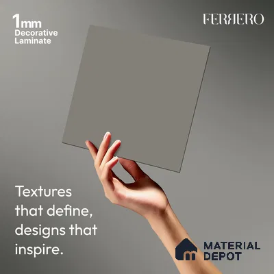 Grey Solid Colors look Ferrero 1E160 SF Soft Dove Grey 8 ft x 4 ft Suede Finish Decorative Laminate - 1 mm | Suitable for Living Room, Kitchen, Office | Matching E3 Edgeband Code - (1051)