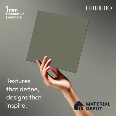 Green Solid Colors look Ferrero 1E228 SF Muted Sage Blue 8 ft x 4 ft Suede Finish Decorative Laminate - 1 mm | Suitable for Living Room, Kitchen, Office | Matching Prism Edgeband Code - (10115)