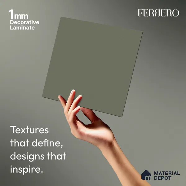 Green Solid Colors look Ferrero 1E228 SF Muted Sage Blue 8 ft x 4 ft Suede Finish Decorative Laminate - 1 mm | Suitable for Living Room, Kitchen, Office | Matching Prism Edgeband Code - (10115)