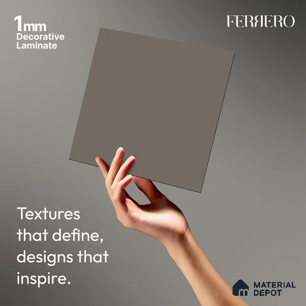 Grey Solid Colors look Ferrero 1E227 SF Neutral Stone Grey 8 ft x 4 ft Suede Finish Decorative Laminate - 1 mm | Suitable for Living Room, Kitchen, Office | Matching E3 Edgeband Code - (1051)