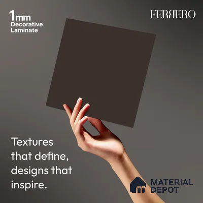 Brown Solid Colors look Ferrero 1E180 SF Mocha Dust Brown 8 ft x 4 ft Suede Finish Decorative Laminate - 1 mm | Suitable for Living Room, Kitchen, Office | Matching Prism Edgeband Code - (10150)