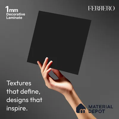 Brown Solid Colors look Ferrero 1E190 SF Midnight Graphite Grey 8 ft x 4 ft Suede Finish Decorative Laminate - 1 mm | Suitable for Living Room, Kitchen, Office | Matching E3 Edgeband Code - (1006)