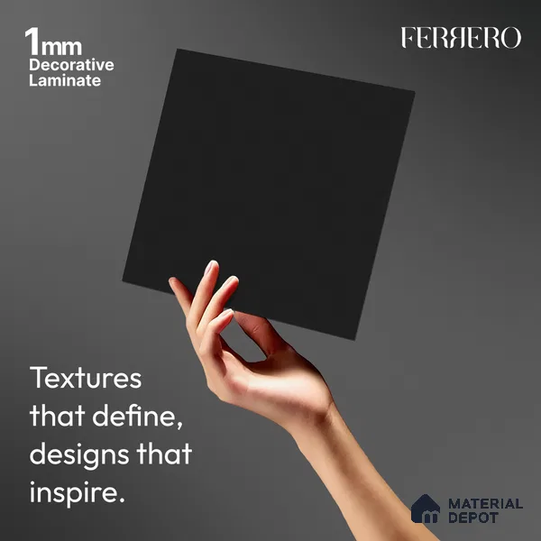 Brown Solid Colors look Ferrero 1E190 SF Midnight Graphite Grey 8 ft x 4 ft Suede Finish Decorative Laminate - 1 mm | Suitable for Living Room, Kitchen, Office | Matching E3 Edgeband Code - (1006)